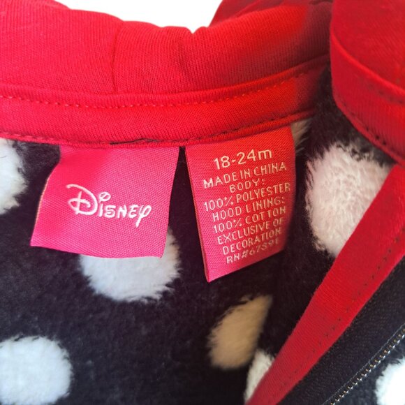 Disney Minnie Mouse Toddler Zipper Cosplay Hoodie Black White Polka Dots 18-24mo - Picture 8 of 9